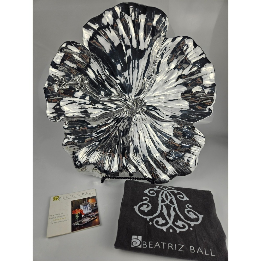 Beatriz Ball‎ ALMA Hibiscus Handmade Polished Aluminum Bowl Platter Dust Bag